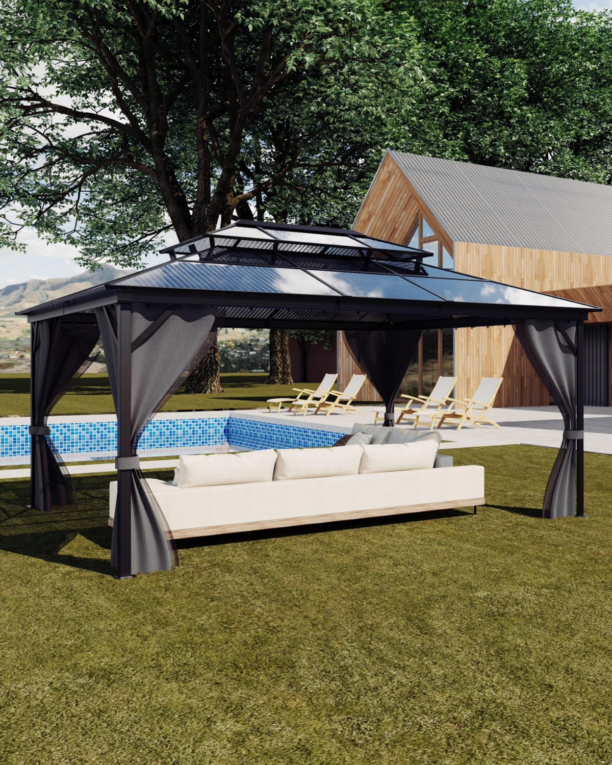TROPOW Gazebos for Gardens, All Seasons Gazebos, Hardtop Gazebo 10'X13' for All-Weather, Double Polycarbonate Sheets Roof, Aluminum Alloy Frame, Net