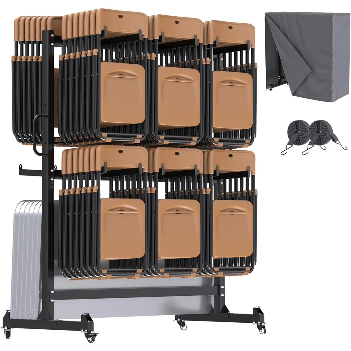 AECOJOY Folding Chair Rack, Heavy Duty 1080LBS Weight Capacity Chair Cart for 84 Chairs or 12 Tables, Folding Chair Dolly Storage Rack with Swivel